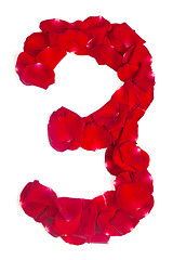 Image showing number 3  made from red petals rose on white