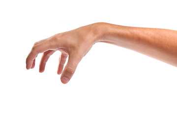 Image showing Male hand reaching for something on white