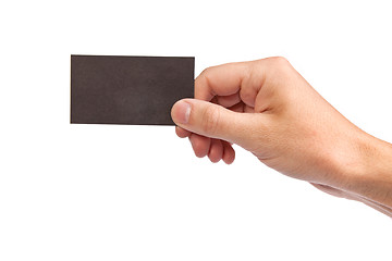 Image showing Businessman's hand holding blank business card