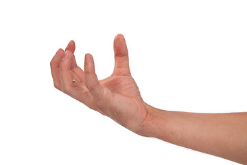 Image showing Male hand reaching for something on white