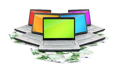 Image showing Open laptop with money 