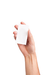 Image showing Businessman's hand holding blank business card