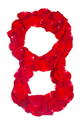 Image showing number 8 made from red petals rose on white