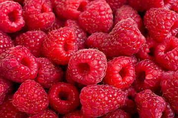 Image showing Ripe rasberry fruit horizontal close up background.
