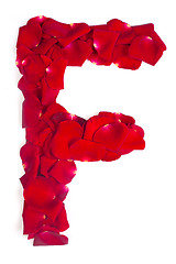 Image showing Letter F made from red petals rose on white