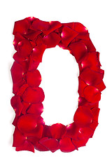 Image showing Letter D made from red petals rose on white