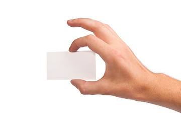 Image showing Businessman's hand holding blank business card