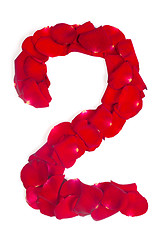 Image showing number 2 made from red petals rose on white