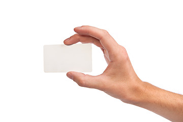 Image showing Businessman's hand holding blank business card