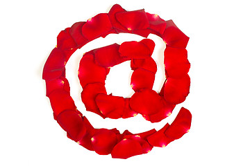 Image showing e-mail symbol  made from red petals rose on white