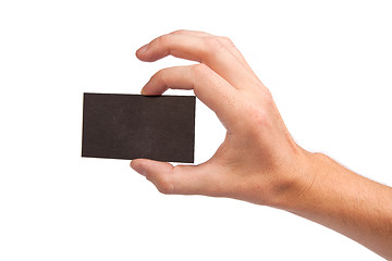 Image showing Businessman's hand holding blank business card