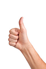 Image showing Male hand showing thumbs up sign isolated on white