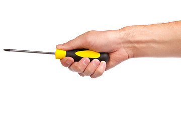 Image showing Hand holding a yellow and black screwdriver