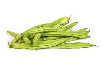 Image showing Bunch of fresh green beans on white