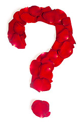 Image showing Question sign  made from red petals rose on white