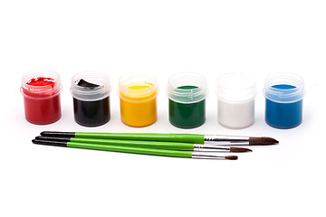 Image showing Paints with paintbrushes