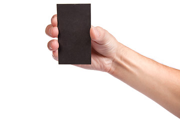 Image showing Businessman's hand holding blank business card