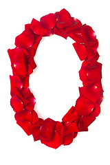 Image showing Letter O made from red petals rose on white