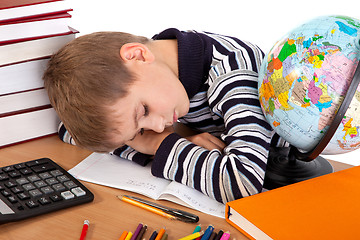 Image showing Tired schoolboy