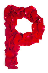 Image showing Letter P made from red petals rose on white