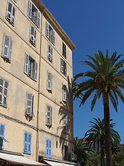 Image showing Mediterranean building and palm trees , Ajaccio, Corsica.