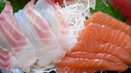 Image showing served japanese raw fish sashimi