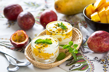 Image showing Passion fruit and Mango with yogurt
