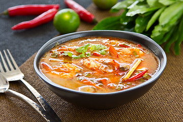 Image showing Thai sour and spicy soup with prawn [Tom yum kung]