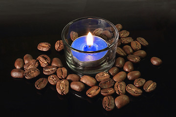 Image showing Coffee and blue candle