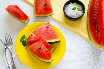 Image showing Watermelon with salt