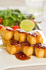 Image showing Grilled Tofu with Teriyaki sauce and salad