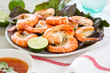 Image showing Steamed prawn with Thai's sweet chilli sauce