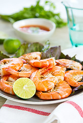 Image showing Steamed prawn with Thai's sweet chilli sauce