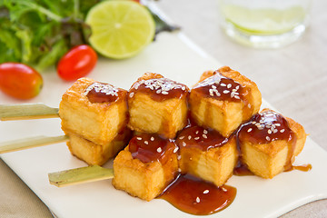 Image showing Grilled Tofu with Teriyaki sauce and salad