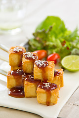 Image showing Grilled Tofu with Teriyaki sauce and salad