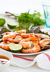 Image showing Steamed prawn with Thai's sweet chilli sauce