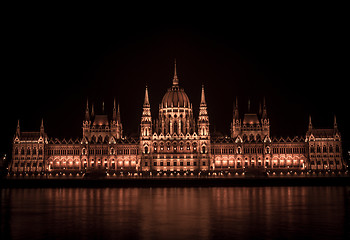 Image showing Night detail of the Parliament building in Budapest, Hungary