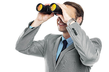 Image showing Businessman viewing through binoculars