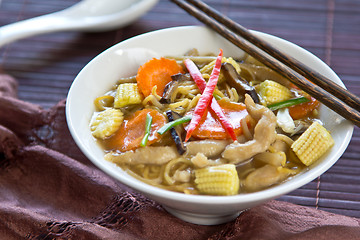 Image showing Noodle with chicken and mushroom in gravy sauce
