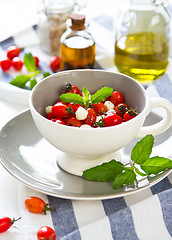 Image showing Cherry tomato with pearl mozzarella salad