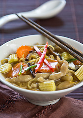 Image showing Noodle with chicken and mushroom in gravy sauce