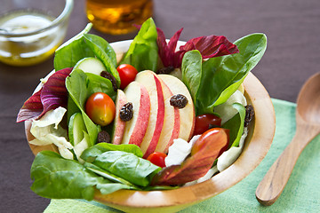 Image showing Apple with raisin and spinach salad