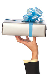 Image showing grey box with blue bow as a gift