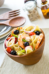 Image showing   	 Farfalle with prawn and asparagus salad