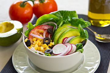 Image showing Avocado with sweet corn and olive salad