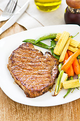 Image showing Beef steak with sauté vegetables