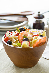 Image showing Farfalle with prawn and asparagus salad