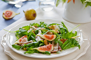 Image showing Fig with Prosciutto and walnut salad