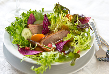 Image showing Smoked duck with pomegranate salad