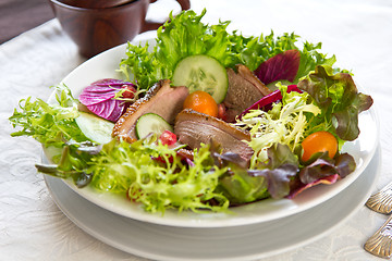 Image showing Smoked duck with pomegranate salad